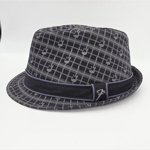 FENDER Guitar BLACK FEDORA HAT Axe gray PRINT Plaid unisex cotton music Men